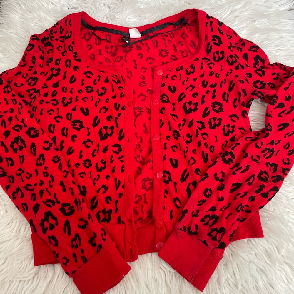 Red & Black Leopard Cardigan